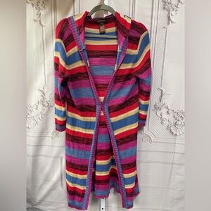Multiples Vibrant Striped Hooded Duster Striped Cardigan Sweater Size Large
